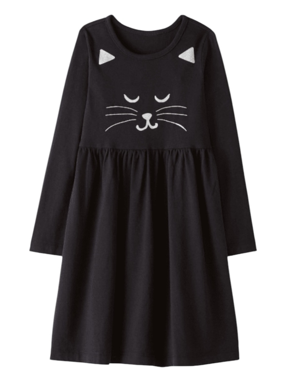 Hanna Andersson Black Cat Face Long-Sleeve Dress